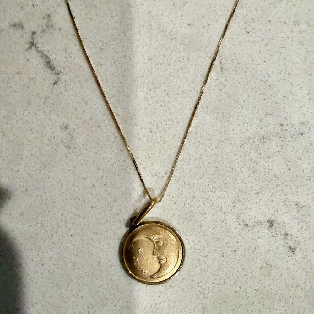14K Gold Moon Pendant Necklace
